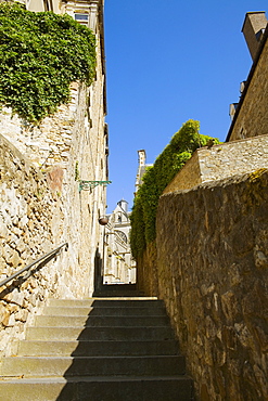 Stone walls on the both sides of steps, Le Mans, Sarthe, Pays-de-la-Loire, France