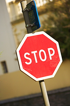 Close-up of a stop sign, Avenue De L'Imperatrice, Biarritz, France