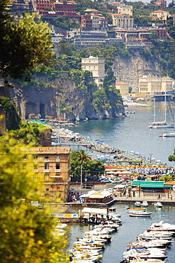 Boats docked at a harbor, Marina Grande, Capri, Sorrento, Sorrentine Peninsula, Naples Province, Campania, Italy