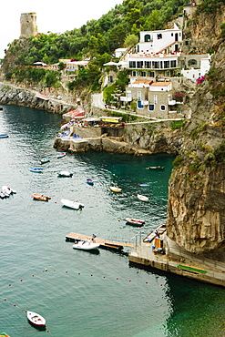 High angle view of boats in the sea, Torre Normanna, Praiano, Amalfi Coast, Salerno, Campania, Italy