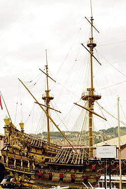 Ship docked at a harbor, Porto Antico, Genoa, Italy