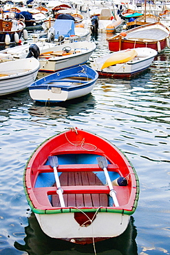 Boats moored at a harbor, Italian Riviera, Portofino, Genoa, Liguria, Italy