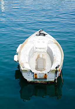 Boat moored in the sea, Italian Riviera, Mar Ligure, Santa Margherita Ligure, Genoa, Liguria, Italy