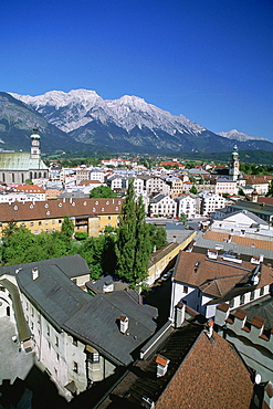 High angle view of building in a town, Hall, Austria