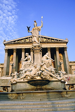 Fountain in front of a government building, Pallas Athena Fountain, Parliament Building, Vienna, Austria