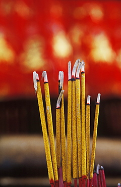 Close-up of incense sticks burning