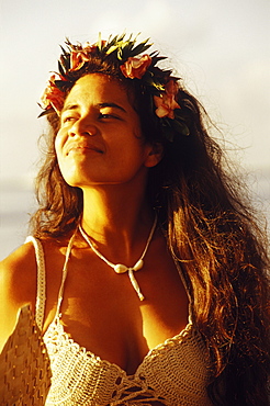 Close-up of a young woman smiling, Hawaii, USA