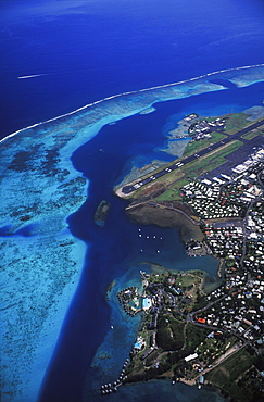 Arial view of a city along the sea, Hawaii, USA