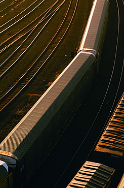 Freight cars and reflection on rails in Baltimore, MD