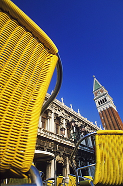 Low angle view of the bell tower of a church, St. Mark's Cathedral, Venice, Veneto, Italy