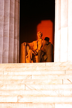 Low angle view of an Abraham Lincoln statue, Lincoln Memorial, Washington DC, USA