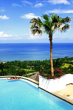 High angle view of a woman relaxing in a swimming pool, Endless Summer Villa, Montego Bay, Jamaica.