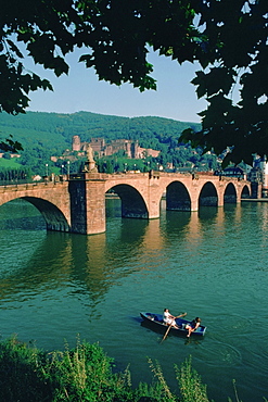 Arch bridge across a river, Neckar River, Heidelberg Castle, Heidelberg, Germany