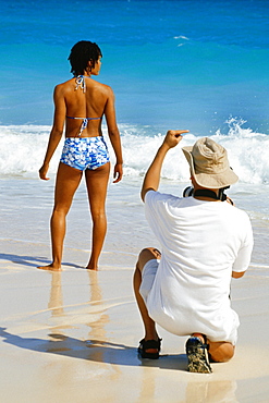 Photographer shooting a model, Horse-shoe Bay Beach, Bermuda