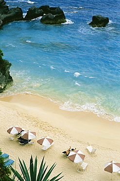 Aerial view of canopies on a beach, Bermuda