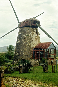 A deserted windmill once used to process sugar cane at Barbados, Caribbean