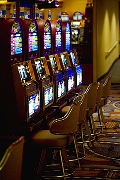 Close-up of slot machines in a casino, Las Vegas, Nevada, USA