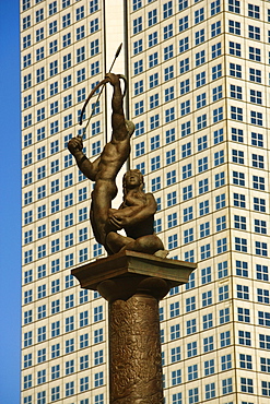 Low angle view of a statue in front of a building, Miami, Florida, USA