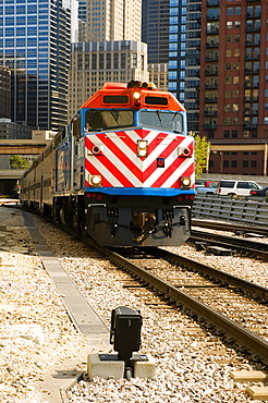 Train on a railroad track, Chicago, Illinois, USA