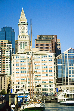 Low angle view of a clock tower at the waterfront, Boston, Massachusetts, USA