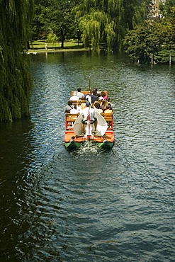 High angle view of a group of people sitting in a steamer, Boston, Massachusetts, USA