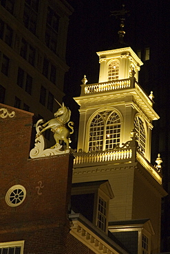 Low angle view of a church lit up at night, Boston, Massachusetts, USA