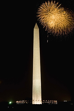 Tower lit up at night, Washington Monument, Washington DC, USA