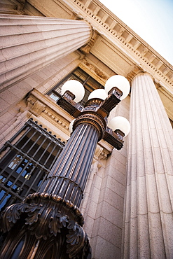 Close-up of a lamp on the Treasury Building, Washington DC, USA