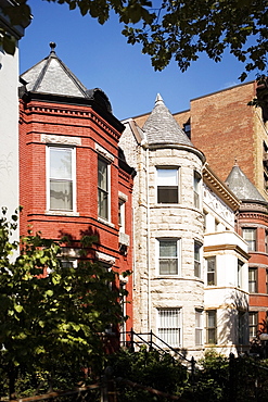 Low angle view of apartment buildings, Washington DC, USA