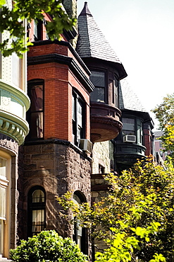 Low angle view of apartment buildings, Washington DC, USA