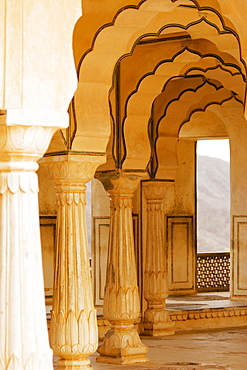 Pillared corridors in a fort, Diwan-e-Khas, Amber Fort, Jaipur, Rajasthan, India