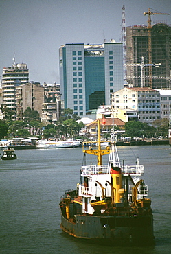 Saigon river and city hi-rises, Vietnam