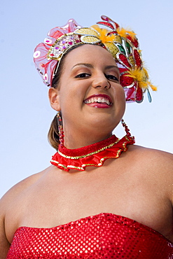 Portrait of a teenage girl wearing a costume in a traditional festival