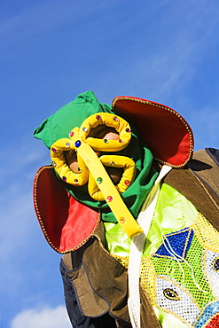 Low angle view of a man wearing a costume