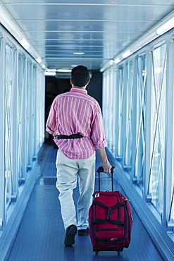 Rear view of a man walking and carrying a bag, Madrid, Spain