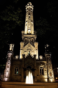 Low angle view of a tower at night, Water Tower, Chicago, Illinois, USA