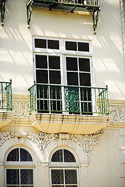 Low angle view of an ornate balcony on a building, El Mirador Apartments, Los Angeles, California, USA