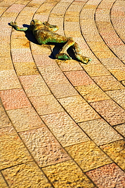 High angle view of a sculpture on a tiled floor