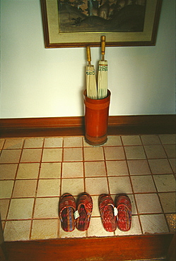 High angle view of slippers in a room