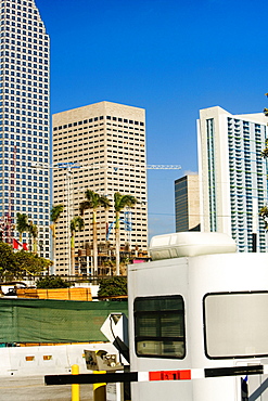 Low angle view of skyscrapers, Miami, Florida, USA