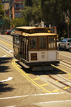 Cable car moving on a railroad track