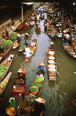 High angle view of a floating market, Bangkok, Thailand