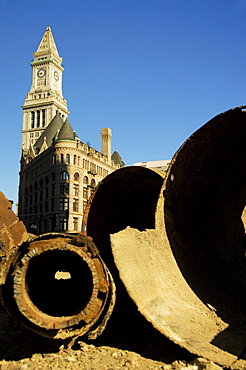 Industrial waste near a building, Custom House, Boston, Massachusetts, USA