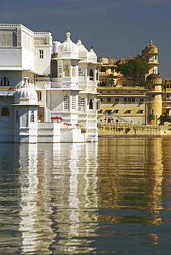 Reflection of a hotel in a lake, Lake Palace, Lake Pichola, Udaipur, Rajasthan, India