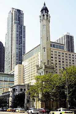 Low angle view of buildings in a city, Water Tower, Magnificent Mile, Chicago, Illinois, USA