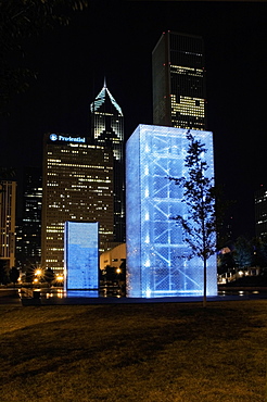 Fountain lit up at night, Crown Fountain, Millennium Park, Chicago, Illinois, USA