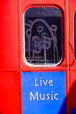 Close-up of graffiti on a vehicle window, Miami, Florida, USA