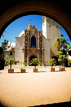 Facade of a Spanish style building, San Diego, California, USA