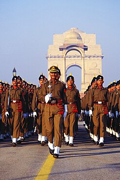 Military marching in front of India Gate, New Delhi, India