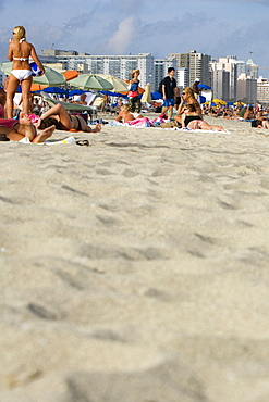 Tourists on the beach, Miami Beach, Florida, USA